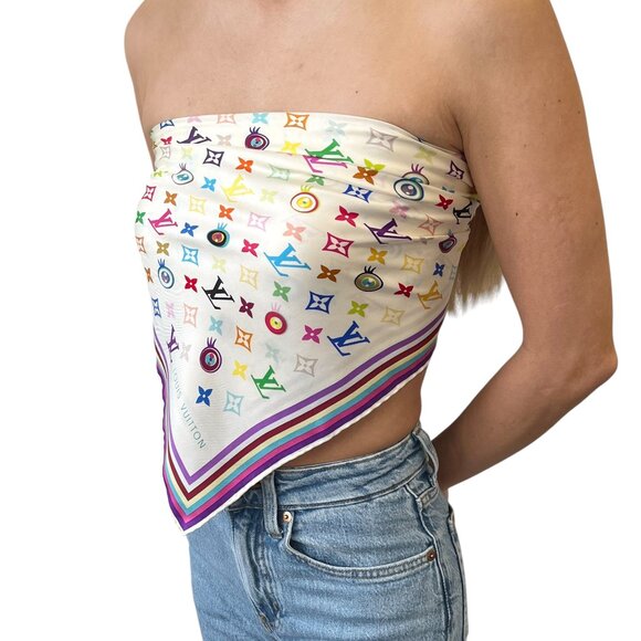 LOUIS VUITTON Vintage LV Eye Love Monogram Logo Multicolor Scarf Wrap [105707] - Picture 2 of 13